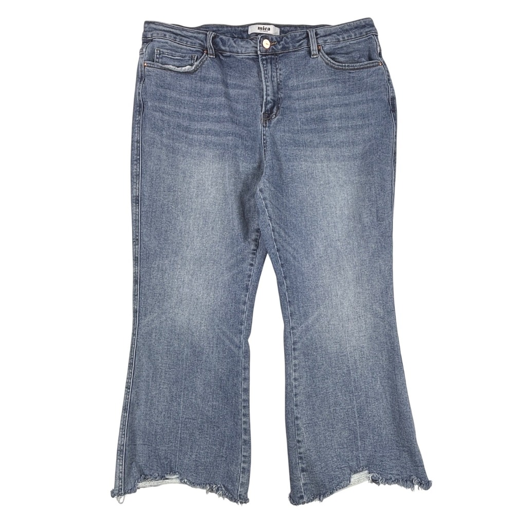 Mica Denim Womens 16W High Rise Cropped Flare Jeans Raw Hem Medium Wash MXP-F124